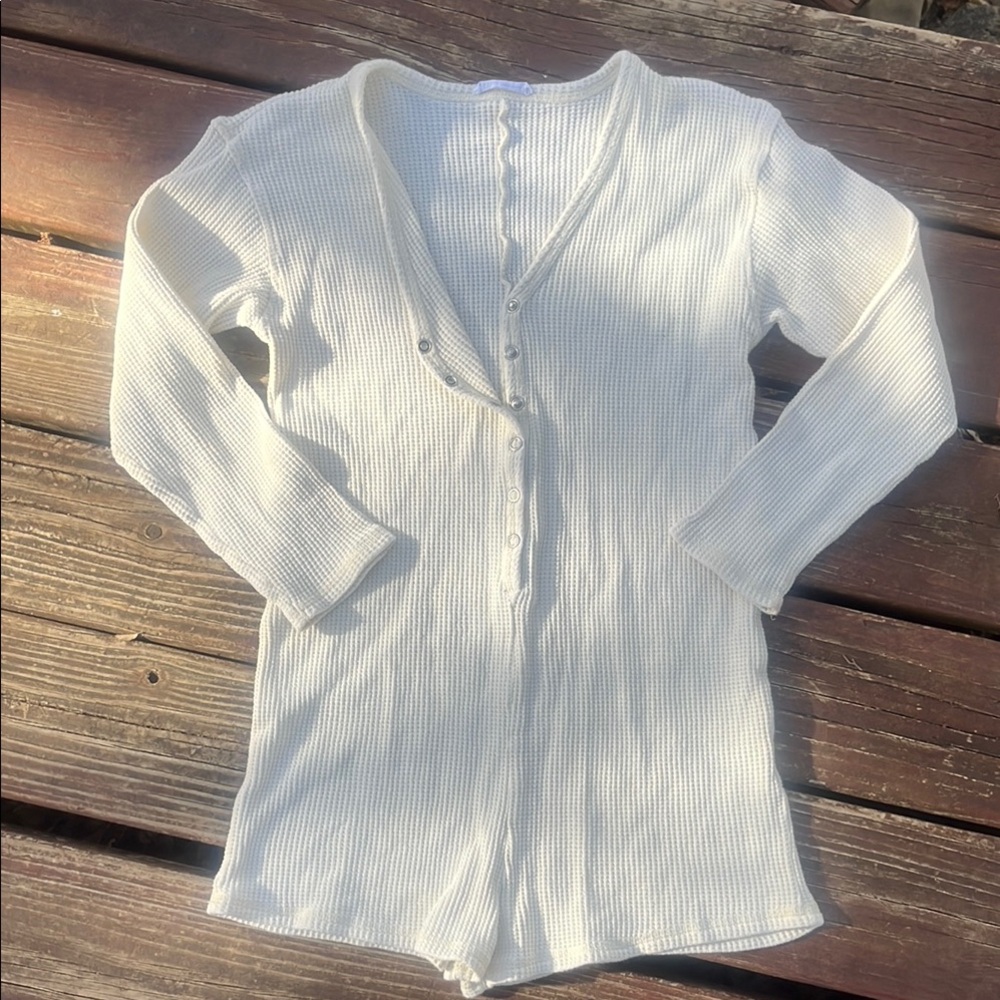 Zara White Button-Up Waffle Onesie